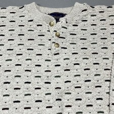 Vtg Pullover Knit Henley Grandpa Boxy Sweater Mens Large Made In USA Arrow Co