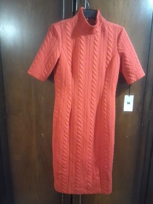 Worth Red Cable Sweater Knit Dress Women's Size 8. Mock Neck Zip Up Back