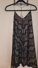 Blu Pepper Lace Mini Slip Dress- L Black lace over cream -$15 SALE