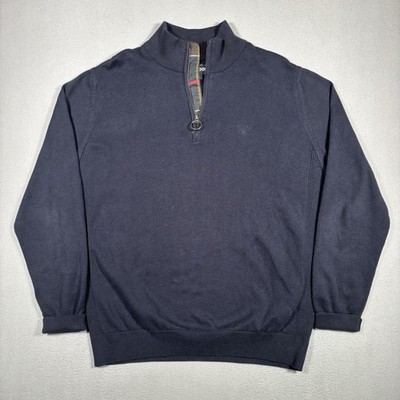 Barbour Quarter-Zip Jumper Navy Cotton Sweater Mens Large Long Sleeve Top