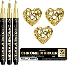3Pcs Chrome Paint Markers, Gold Permanent Mirror Liquid Chrome Pens for Plastic,