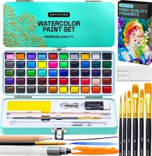 50 Color Watercolor Paint Set Portable Paint Art Kit with Palette and Brush ...