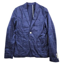 Zara Man Blazer Mens 36 Navy Blue Cotton Stretch Windowpane Check Sport Coat