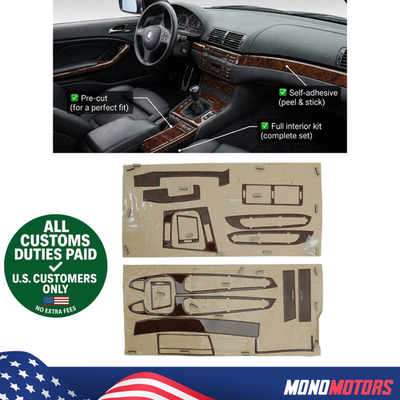  E46 ウッドトリム　ウッドパネル　LHD WOOD TRIM OVERLAY KIT FOR BMW E46 WALNUT PRE CUT SELF ADHESIVE | eBay