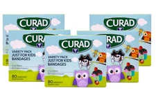 5 Pack Curad Kids Bandages 4 Themes Plastic Bandages Variety of Sizes 80 Count