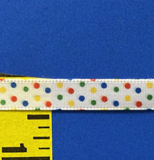 Offray Ribbon 3/8" Multi Color Polka Dots White Satin Ribbon 100 yds Spool