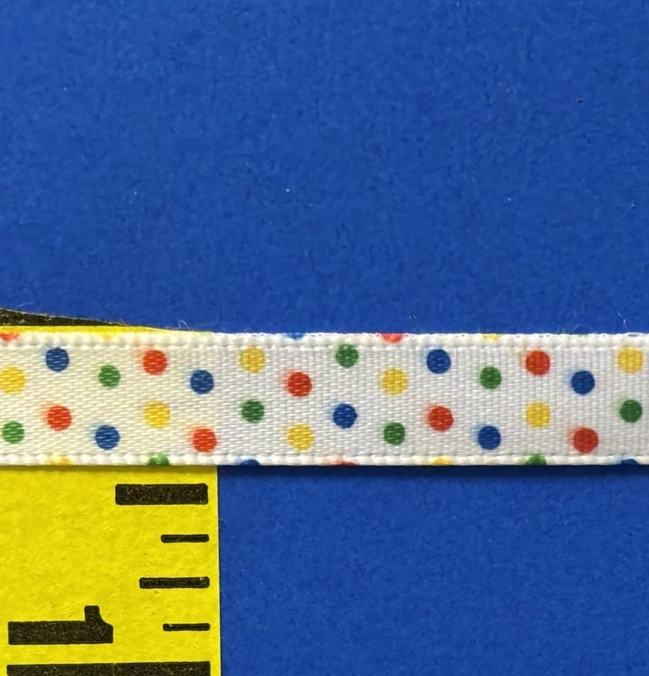Offray Ribbon 3/8" Multi Color Polka Dots White Satin Ribbon 100 yds Spool - Image 2 of 3