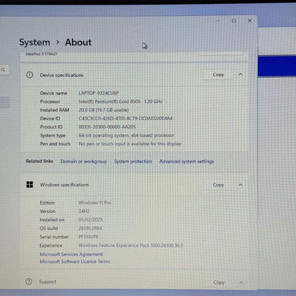 Lenovo IdeaPad 3 17IAU7 17.3" Laptop Pentium Gold 20GB RAM 128GB SSD Dead Pixel - Image 3 of 4