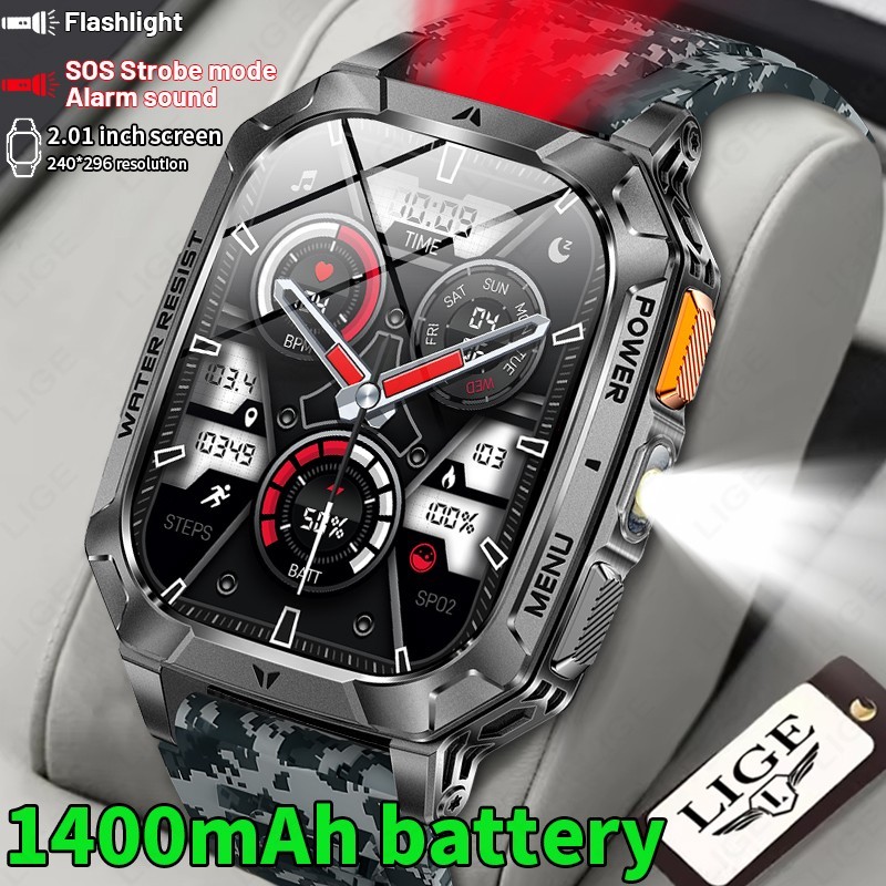 Smartwatch Uomo con Funzione Telefono Frequenza Cardiaca Orologio Fitness Torcia LED
