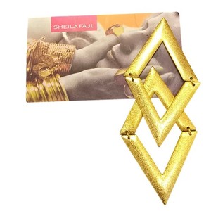Authentic Sheila Fajl Gold Plated Geometric Diamond Statement Earrings Handmade Brazil NWT
