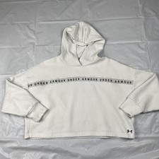 Under Armour Hoodie Sweatshirt Womens S White Cropped Loose Fit Pullover