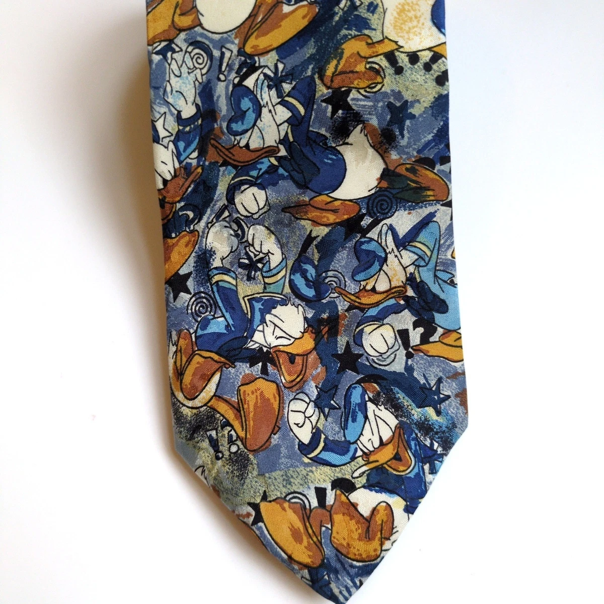 The Disney Store Donald Duck Silk Neck Tie Blue Abstract Mad Angry Yelling