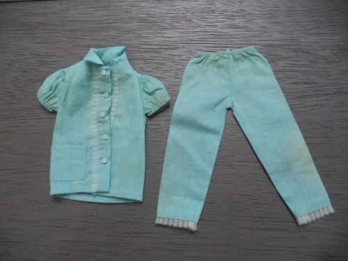 Turquoise Two-Piece Pajama Set   * Vintage 1960s PAK Barbie Mattel * Near Exc