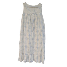 Vanity Fair Women's Floral Nightgown, White Blue, Size XL, Vintage Sleeveless