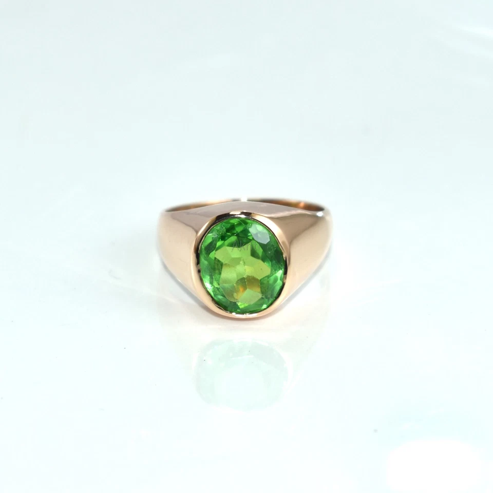 Atractivo anillo de sello de cobre peridoto hecho a mano diseño clásico siempre en demanda Foto 2 de 4