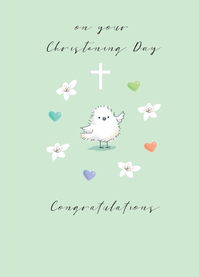 Christening Day Card Congratulations Bird Cross - Cute Design Greeting Card