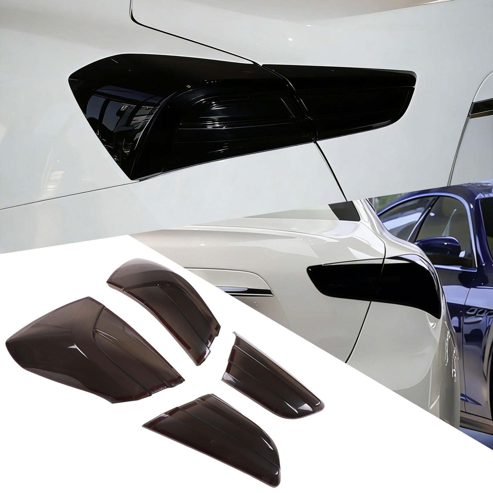 For Maserati Ghibli 21-25 4×Smoked Black ABS Tail Light Lamp Guard Cover