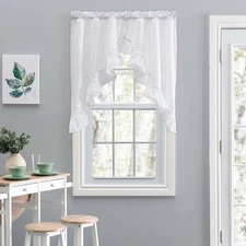 Ellis Curtain Stacey Ruffled Swag, 60 in x 38 in, White