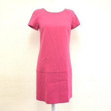 Auth Emilio Pucci Dress Pink Wool French Sleeve Real Leather Trim Back Zip 40 M