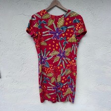 Vintage Liz Claiborne 100% Linen Hawaiian Floral Dress Size 10