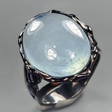 Handmade 12ct Natural Aquamarine Ring 925 Sterling Silver Size 7.5 /R429226