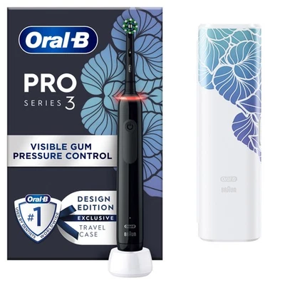 Oral-B Pro 3 3500 Electric Toothbrush with Floral Art Travel Case Black