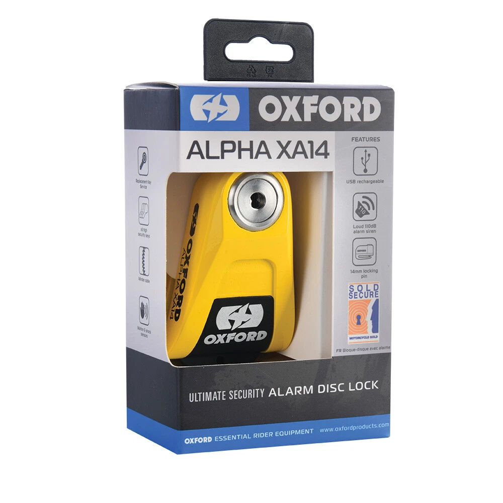 Oxford Alpha XA14 Security Motorbike Alarm Disc Lock - Yellow 
