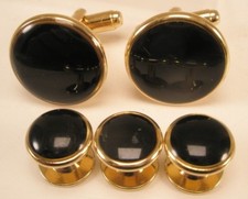 Round Black  Gold Vintage Formal Cuff Links  Shirt Studs groom prom tux p16