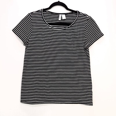 H&M Divided Womens Casual T-Shirt Short Sleeve Stripped Black White Size  Large