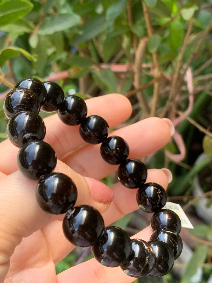 Natural Black Coral 11.5mm bead bracelet, -Wrist 16.5mm, Certificate - Image 3 of 4