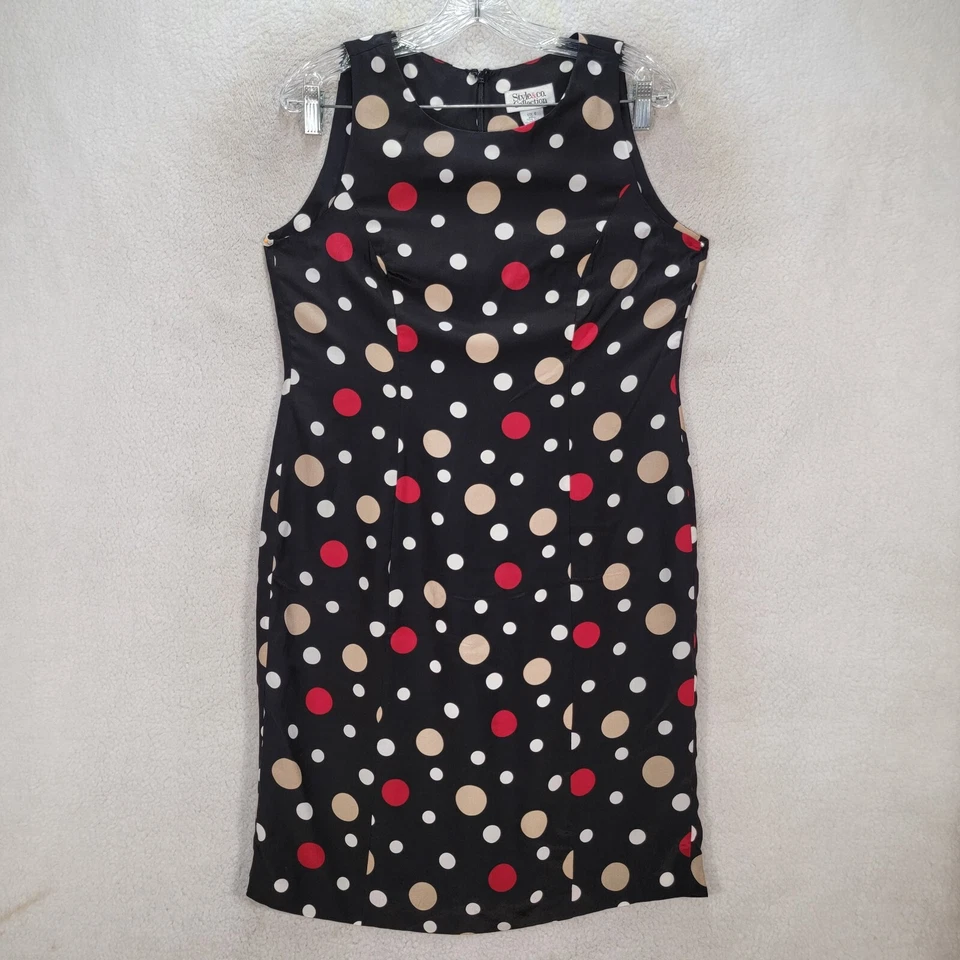 Vestido De Colección Años 90 Style&Co Para Mujer Negro Lunares Seda Cuello Barco Retro Cambio Talla 6 Foto 4 de 4