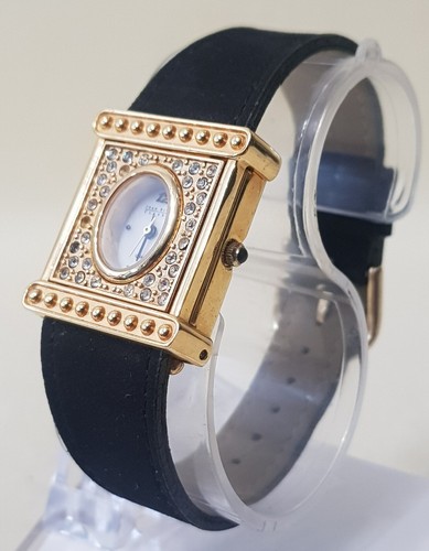 Vintage Joan Rivers Jeweled Watch Black Leather Band...NEW BATTERY - Picture 3 of 9