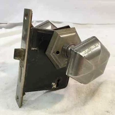 Antique Early 20th Century Mortise Lock With Six-Point Door Knobs & Key Plates