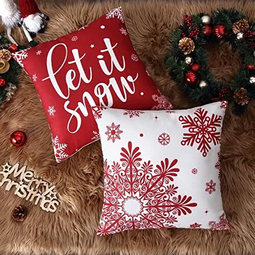 Christmas Decorations Velvet Pillow Covers 18x18 Inch Set of 18 x 18-Inch Red - Image 3 of 4