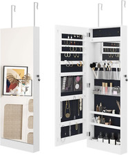 Jewelry Organizer, 42.5'' H Wall/Door Mounted Mirror Jewelry Cabinet with LED Li