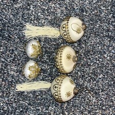 3 Christmas Satin Balls Beaded Embroidered And 2 Push Pin Satin Ornaments