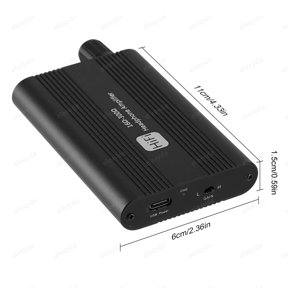 16-300Ω HIFI Headphone Amplifier Portable Earphone AMP 3.5mm w/ Audio USB Cable - Image 3 of 4