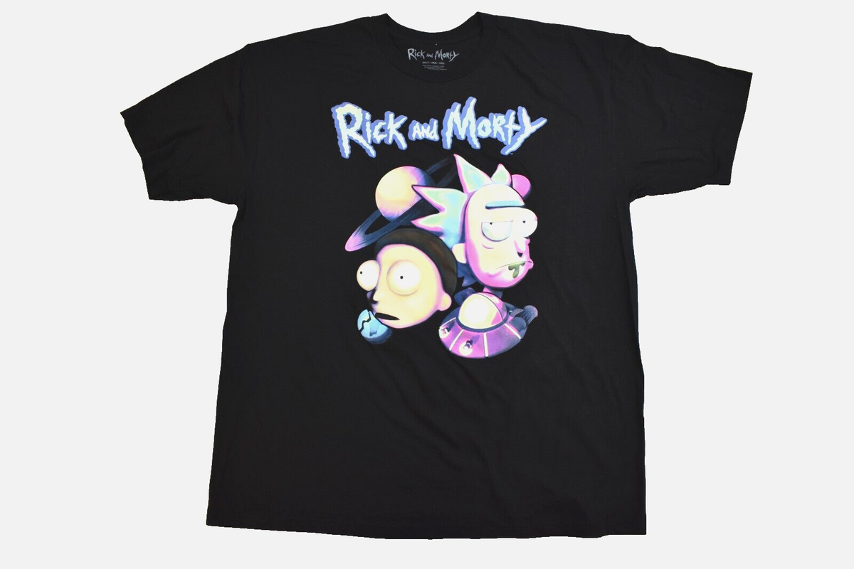 Rick And Morty Mens Rick Morty Cartoon Faces In Space Black Shirt New 5XL