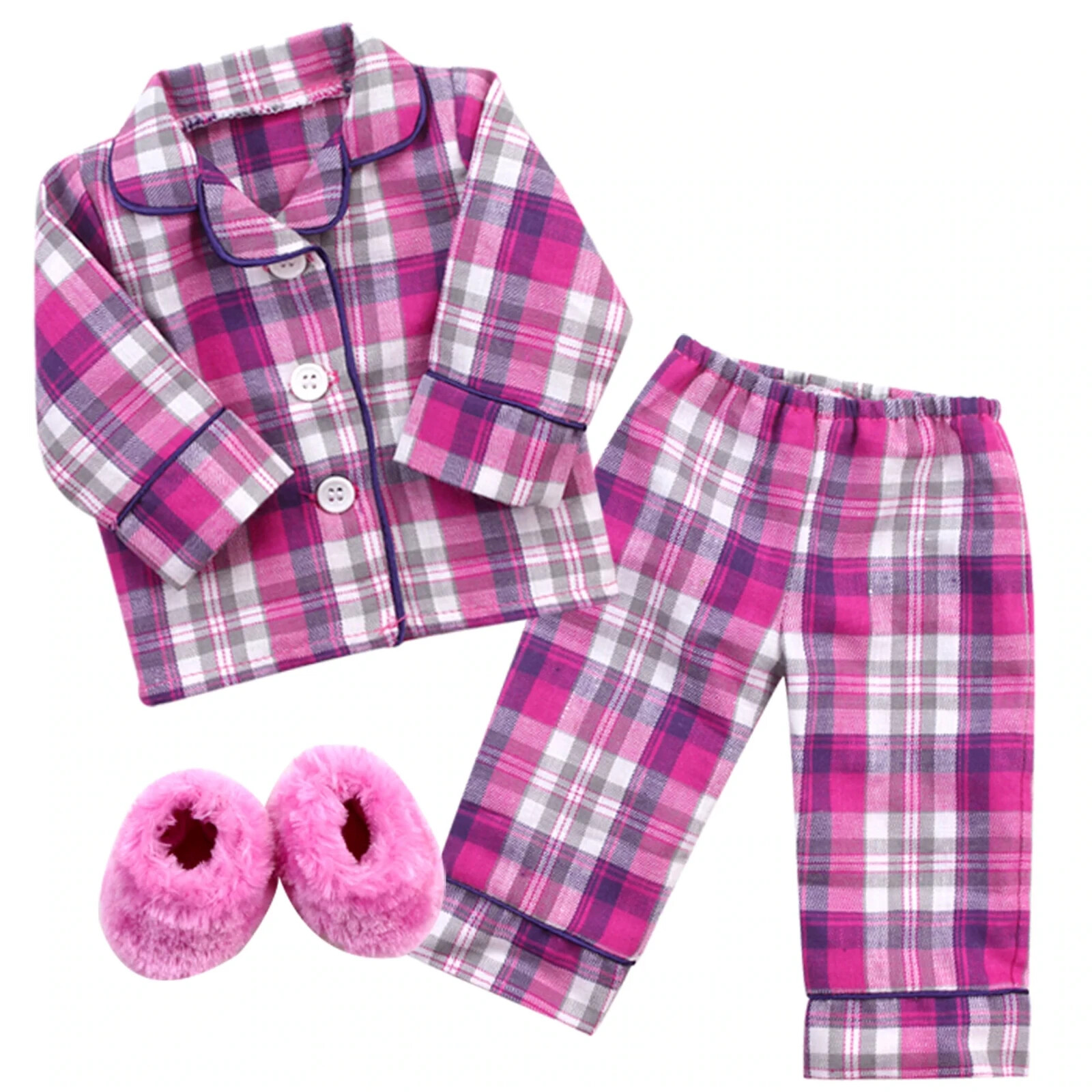 Doll Clothes 18" Sleepwear Hot Pink Pajamas Slippers Fits American Girl Dolls