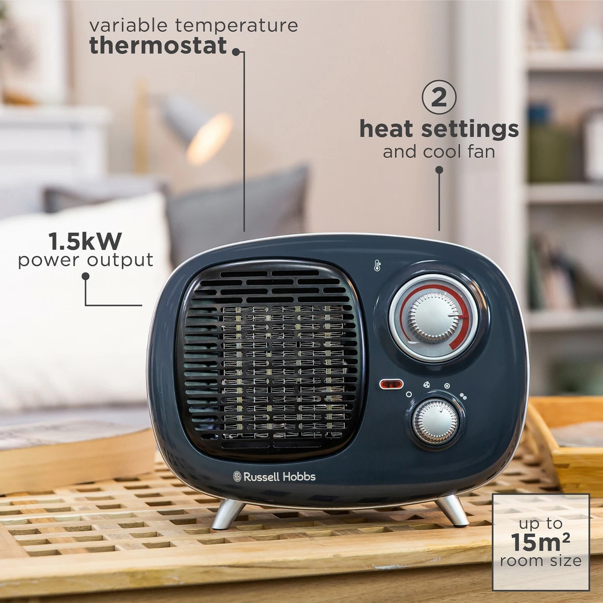 Russell Hobbs Retro Vintage Portable Grey Fan Heater 1500W RHRETPTC2001G  5060440048340 | eBay