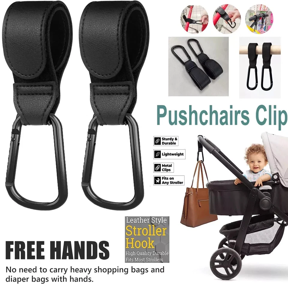 ADL 2X Leather Buggy Clips Pram Hooks for Bags Baby Pushchair Clips Stroller Hooks
