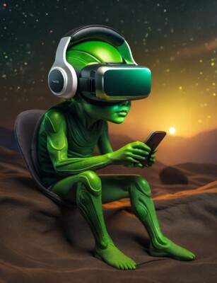 V.R Playing Aliens, Virtual Reality Aliens Wall Art Size A3