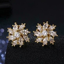 2CT Marquise Cut Lab Created Diamond Cluster Stud Earring 14K Yellow Gold Finish