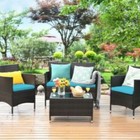 Costway 4PCS Outdoor Patio PE Rattan Wicker Table Shelf Sofa Furniture Set With 