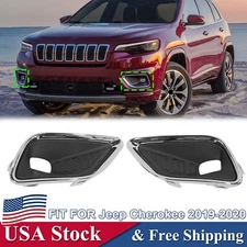 For 2019-2020 Jeep Cherokee Front Bumper Fog Light Lamp Cover Bezel Left+Right