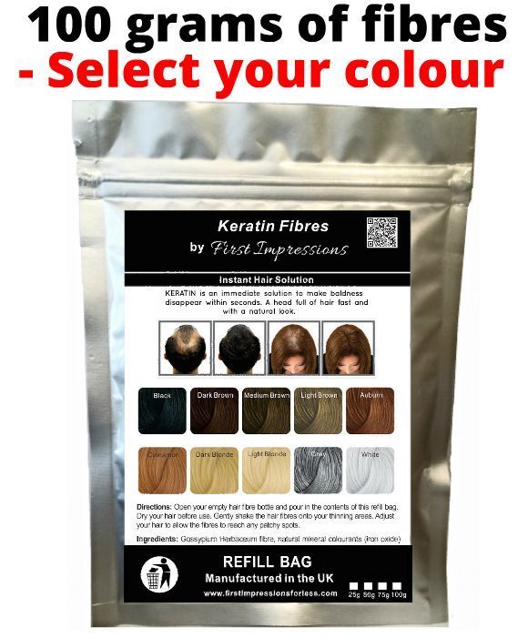 Bolsas de recarga de fibra de construcción de fibras espesantes para pérdida de cabello de 100 g - AHORRA ££'s