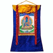 Medicine Buddha Thangka, Healing Buddha, Silk Brocade Mounted