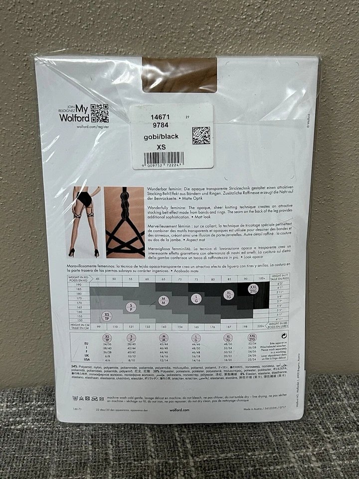 Wolford Katy Suspender Tights XS Black Opaque Lingerie Back Seam - Image 3 of 4