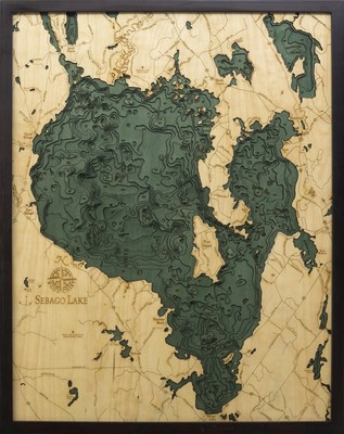 Sebago Lake Wood Carved Topographic Depth Chart / Map