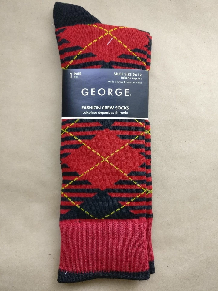 Para Hombres George Moda Crew Vestido Calcetines Rojo/Negro Cuadros Argyle 1 Par Talla 6-12 Foto 2 de 4